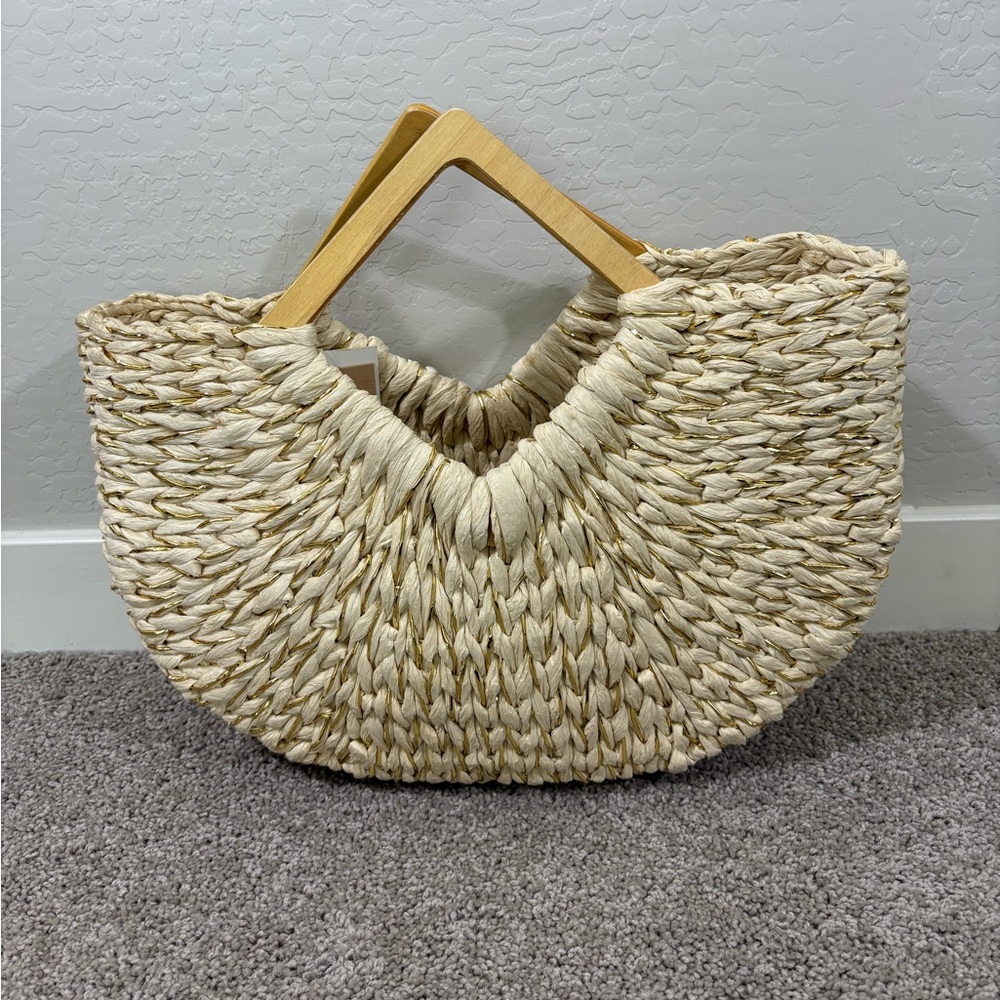Myztique Aria Tote Bag with Dual‎ wood triangle handle